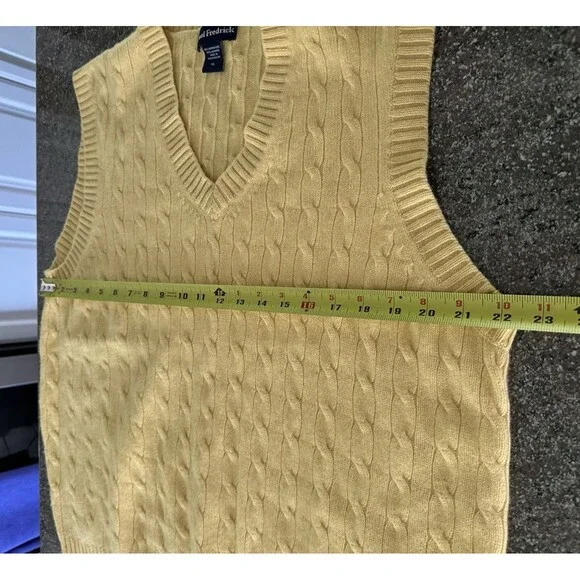 Paul Fredrick Cashmere Merino Wool Yello Cable Knit Sweater Vest Men’s Sz XLarge - Picture 6 of 8